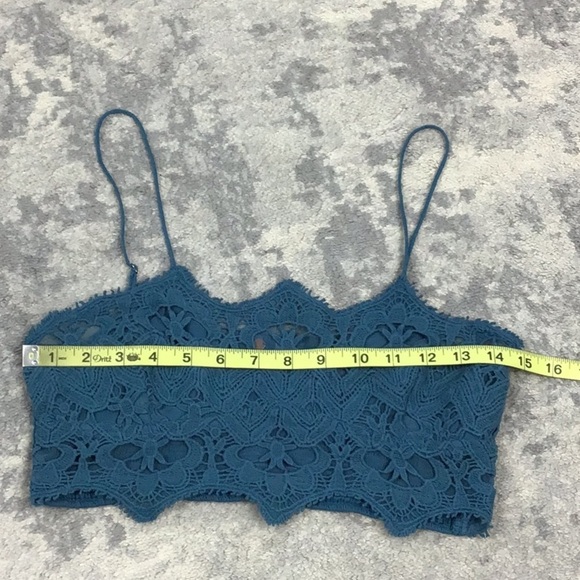 Free People FP One Athena Scallop Crochet Bralette Crop Top Boho Teal Blue Sz M - Picture 6 of 11
